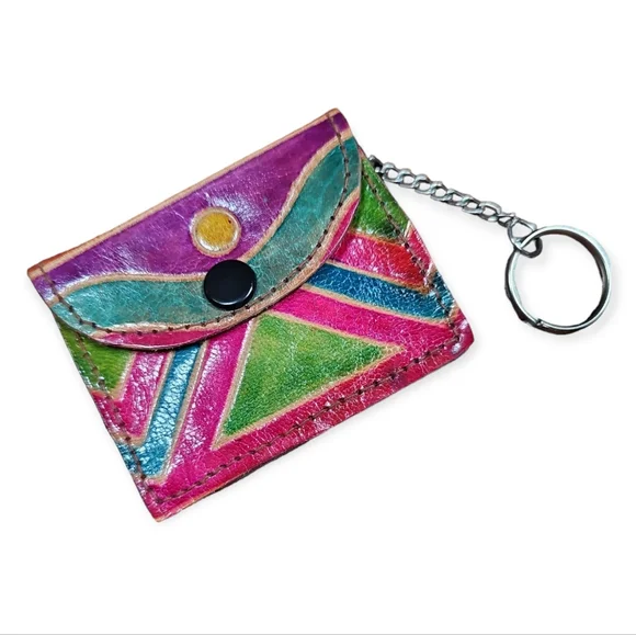 Vintage Leather Made in India Three Piece Clutch Wallet and Coin Purse Key Chain - Picture 11 of 14